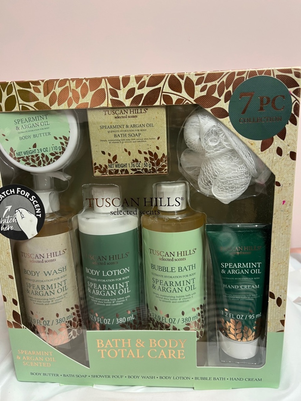Bath & Body Set Spearmint & Argan Oil 7-Piece Tuscan hills- Green